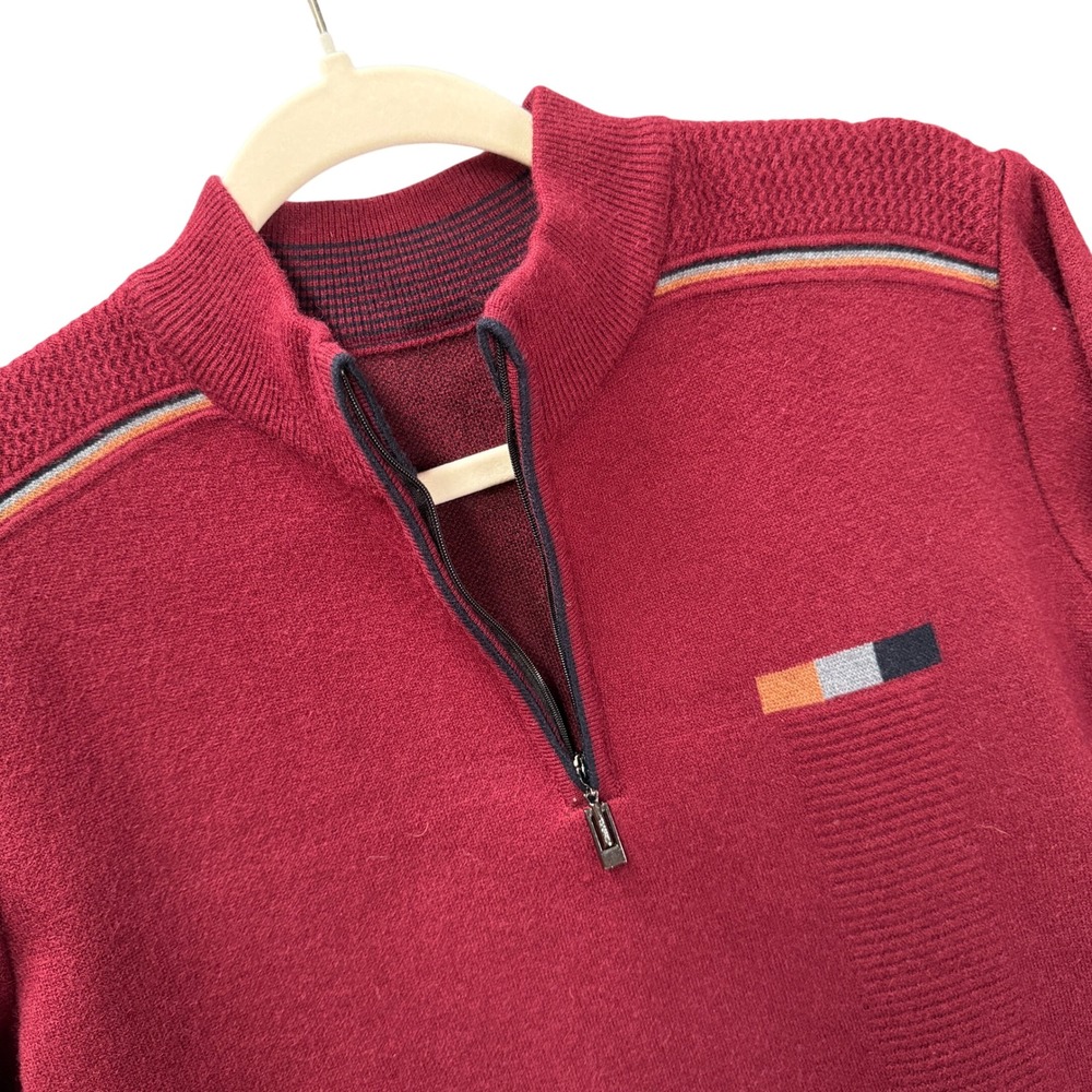 Vintage Quarter Zip Ski Sweater Mens M Red Textured Mock Neck Pullover Retro
